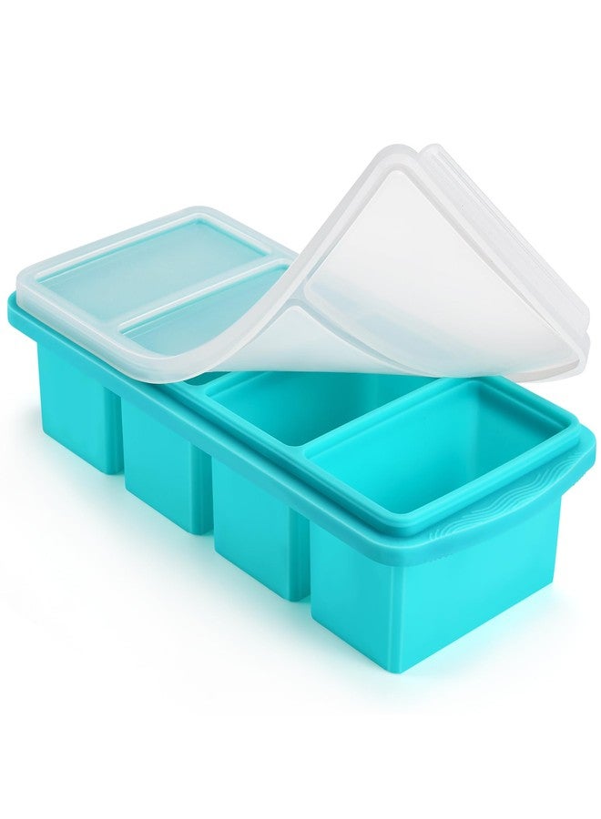 Uozuke Silicone Freezer Tray with Lid - 1 Cup Silicone Food Tray - Large Ice Cube Freezer Molds - Soup, Sauce, leftovers, Homemade Meal Prep Freezing Kitchen Storage Containers - Aqua - 1-Pack - Image 1